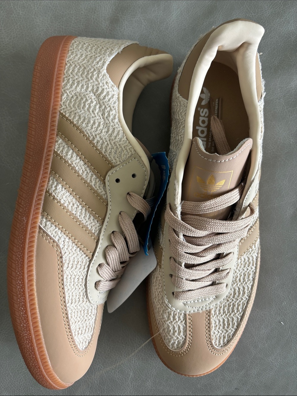 adidas Women’s Beige Raffia Cream Lace-Up Sneakers - Picture 2 of 5